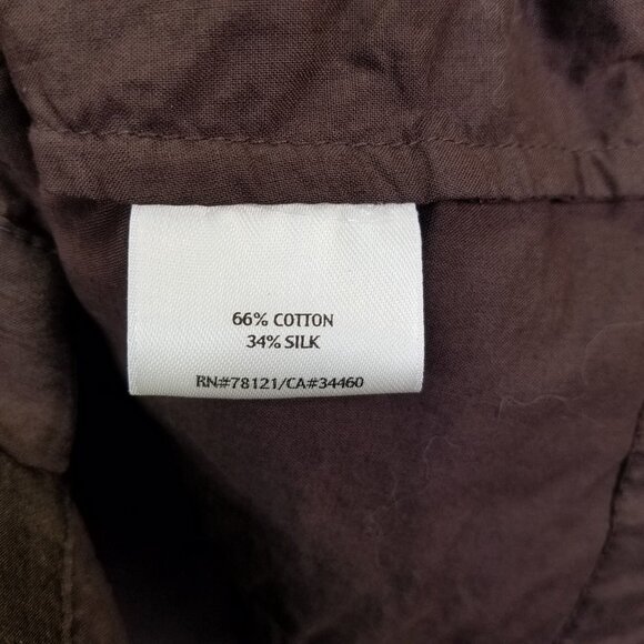 Eileen Fisher Seamed Jacket Medium Silk Blend Crinkle Clove Brown Snap Front NEW - Picture 14 of 16